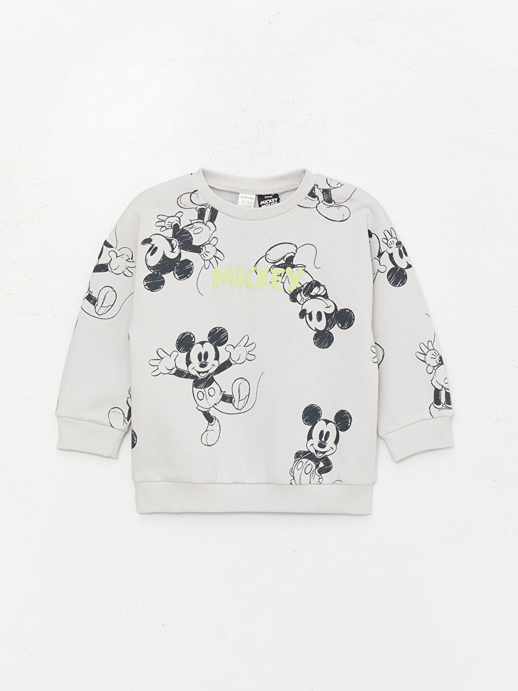 LCW baby Açık Gri Baskılı Bisiklet Yaka Uzun Kollu Mickey Mouse Baskılı Erkek Bebek Sweatshirt