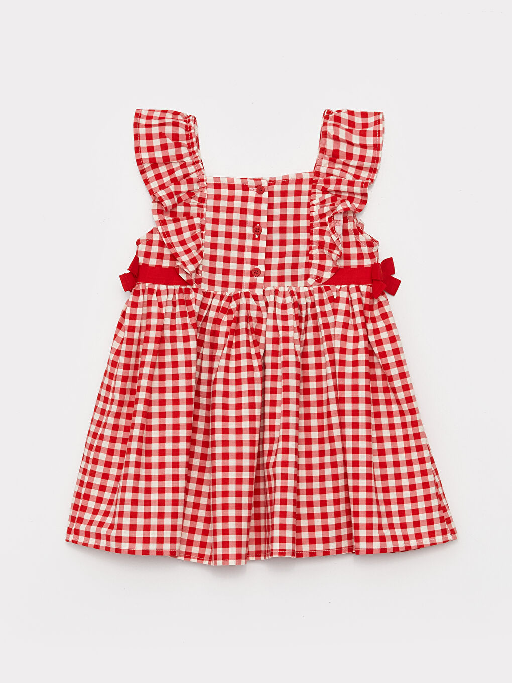 Kırmızı Askılı Kare Yaka Baskılı Kız Bebek Elbise-1