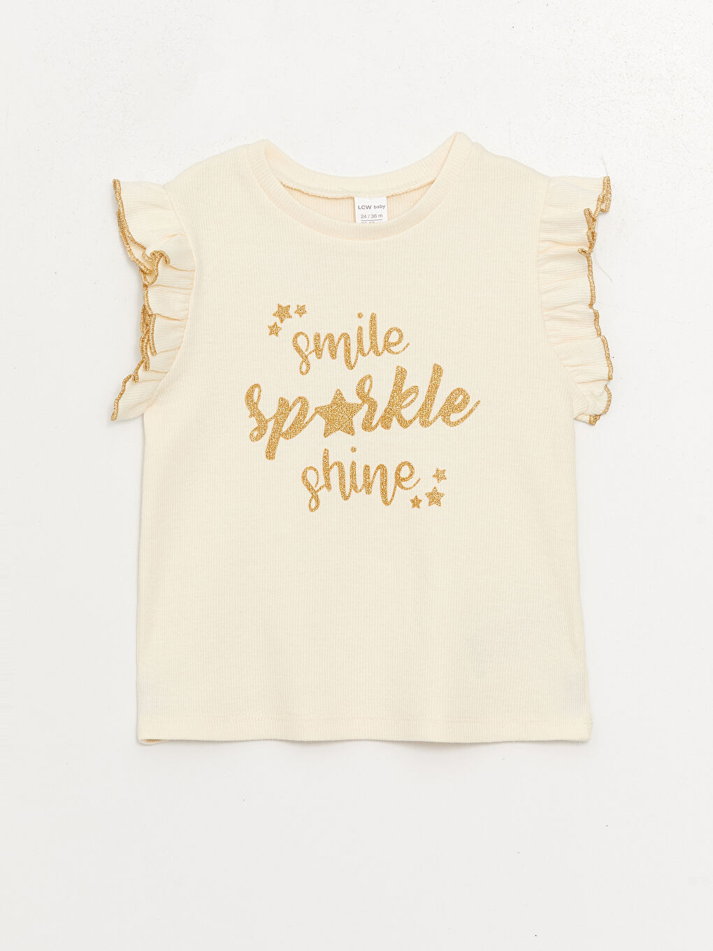 Ekru Bisiklet Yaka Baskılı Kız Bebek Atlet