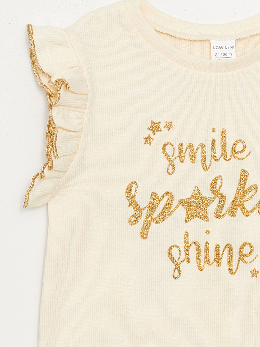 Ekru Bisiklet Yaka Baskılı Kız Bebek Atlet-2