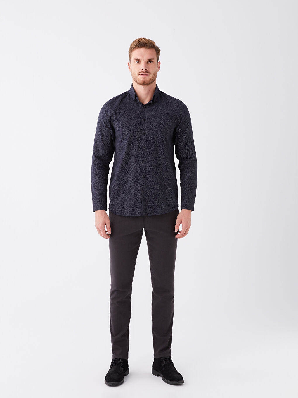 Рубашка Мужская Слим Фит С Длинным Рукавом Узорчатая Твиловая-1
