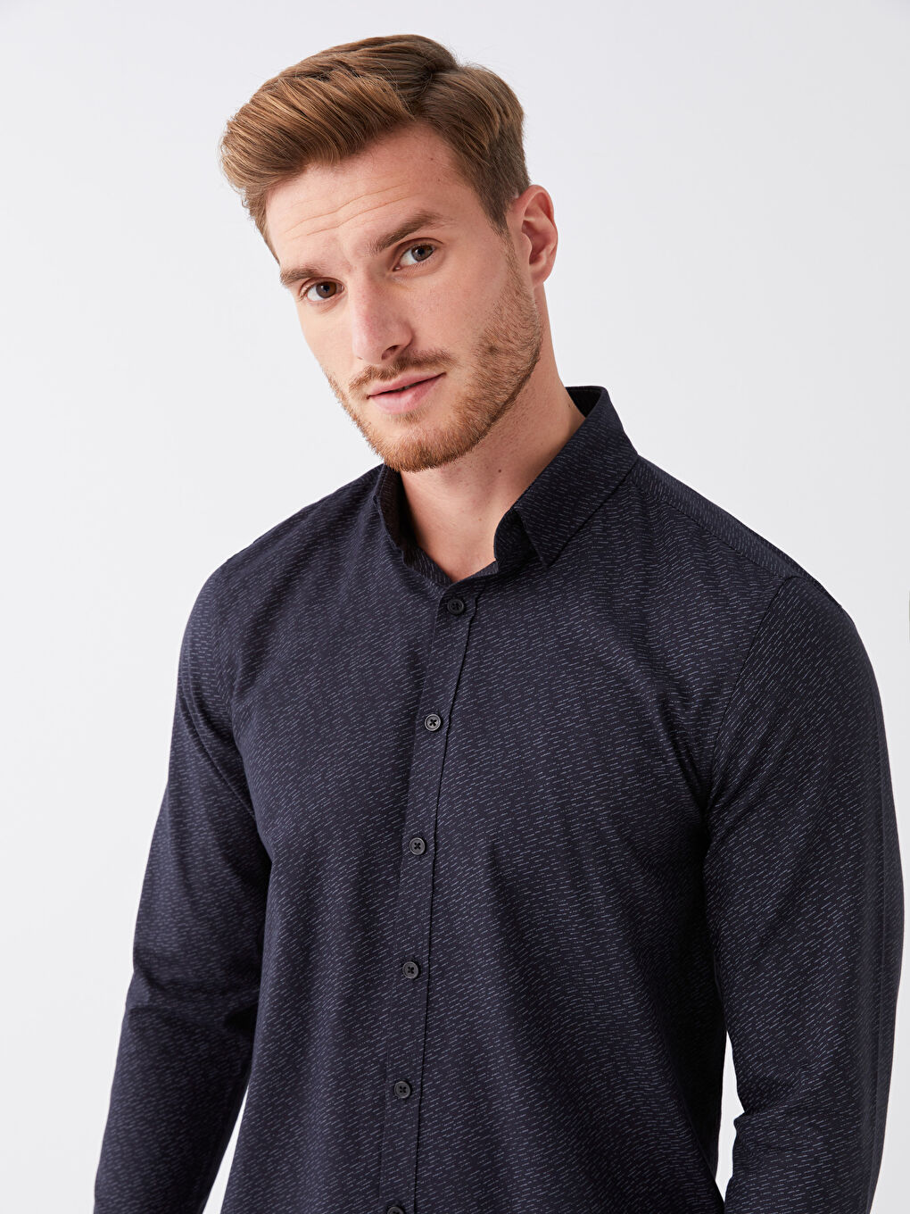 Рубашка Мужская Слим Фит С Длинным Рукавом Узорчатая Твиловая-2