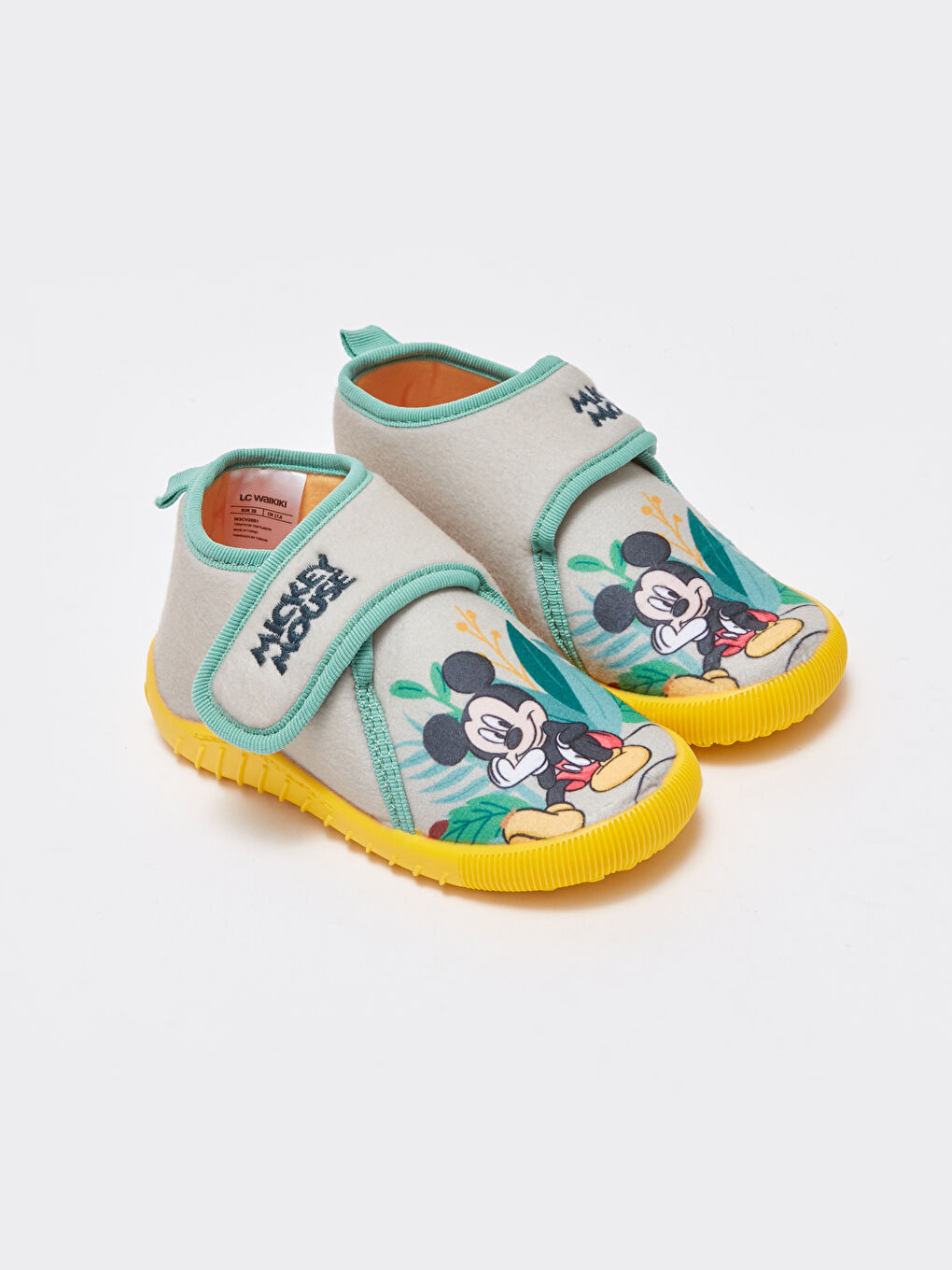 Bej Mickey Mouse Baskılı Erkek Bebek Panduf