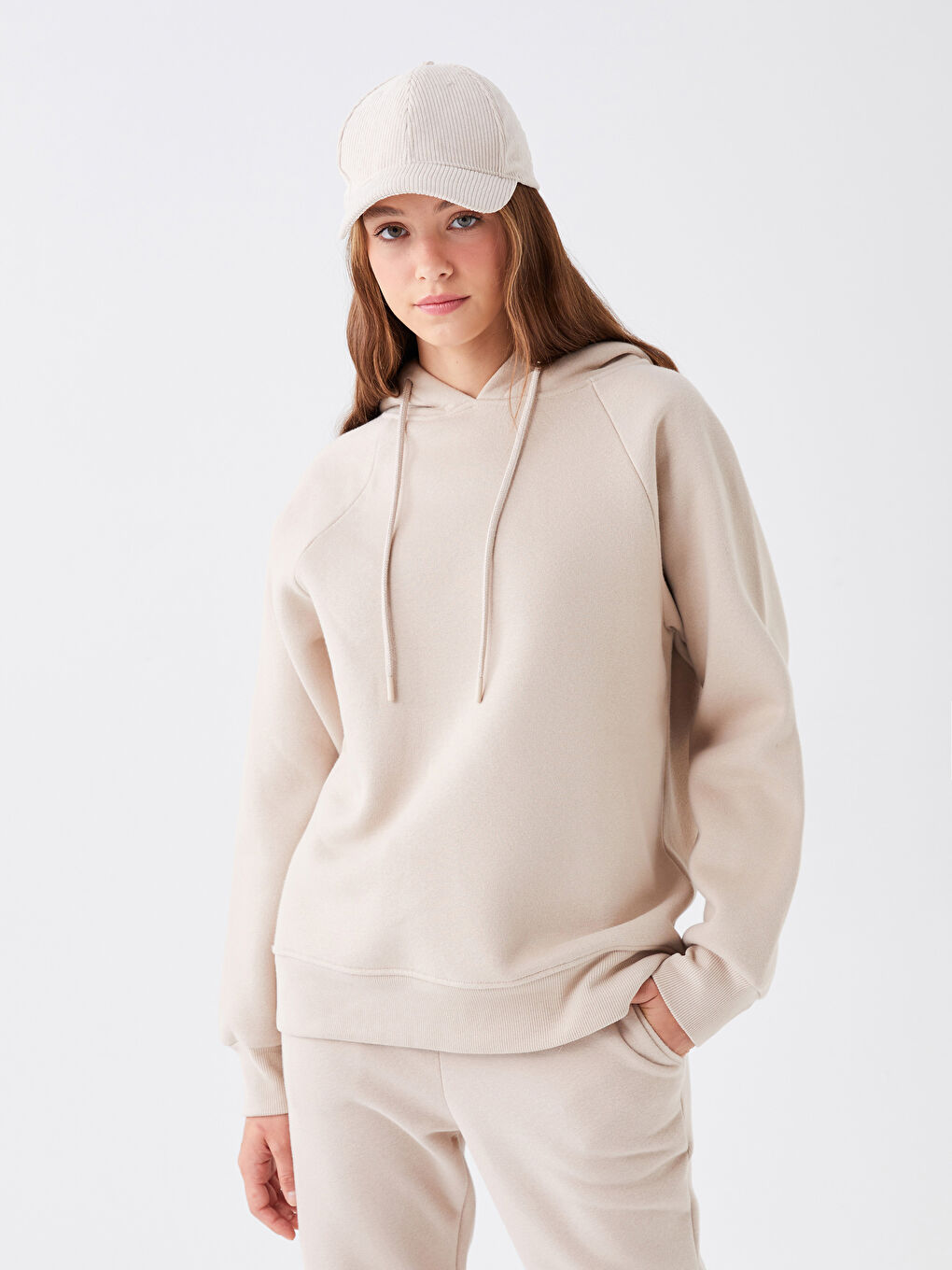 LCW Vision Gri Düz Oversize Kadın Kalın Hoodie - 2