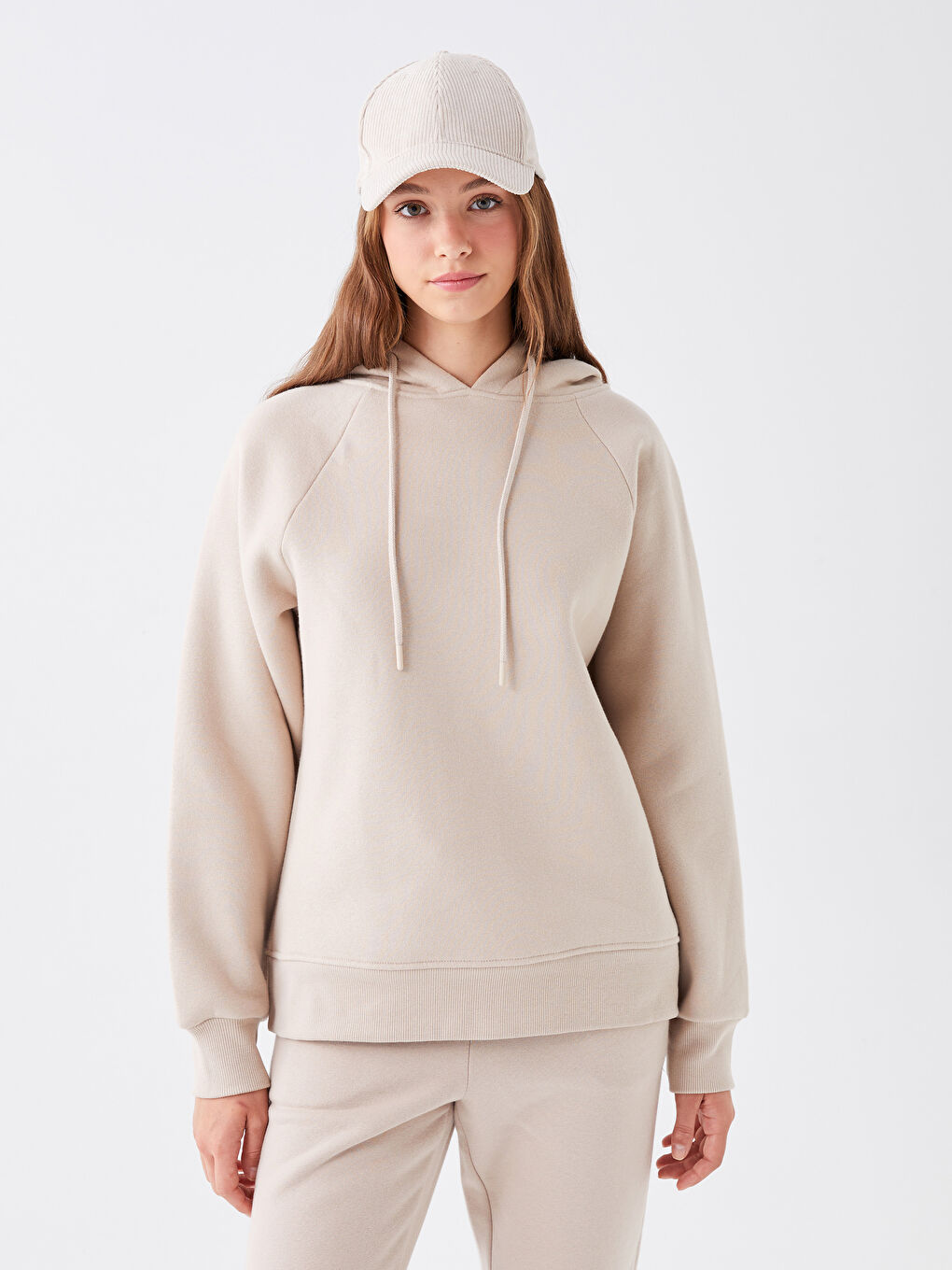 LCW Vision Gri Düz Oversize Kadın Kalın Hoodie - 3