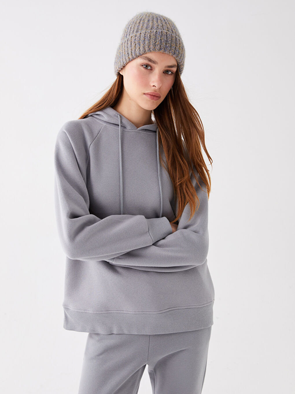 LCW Vision Gri Düz Oversize Kadın Hoodie