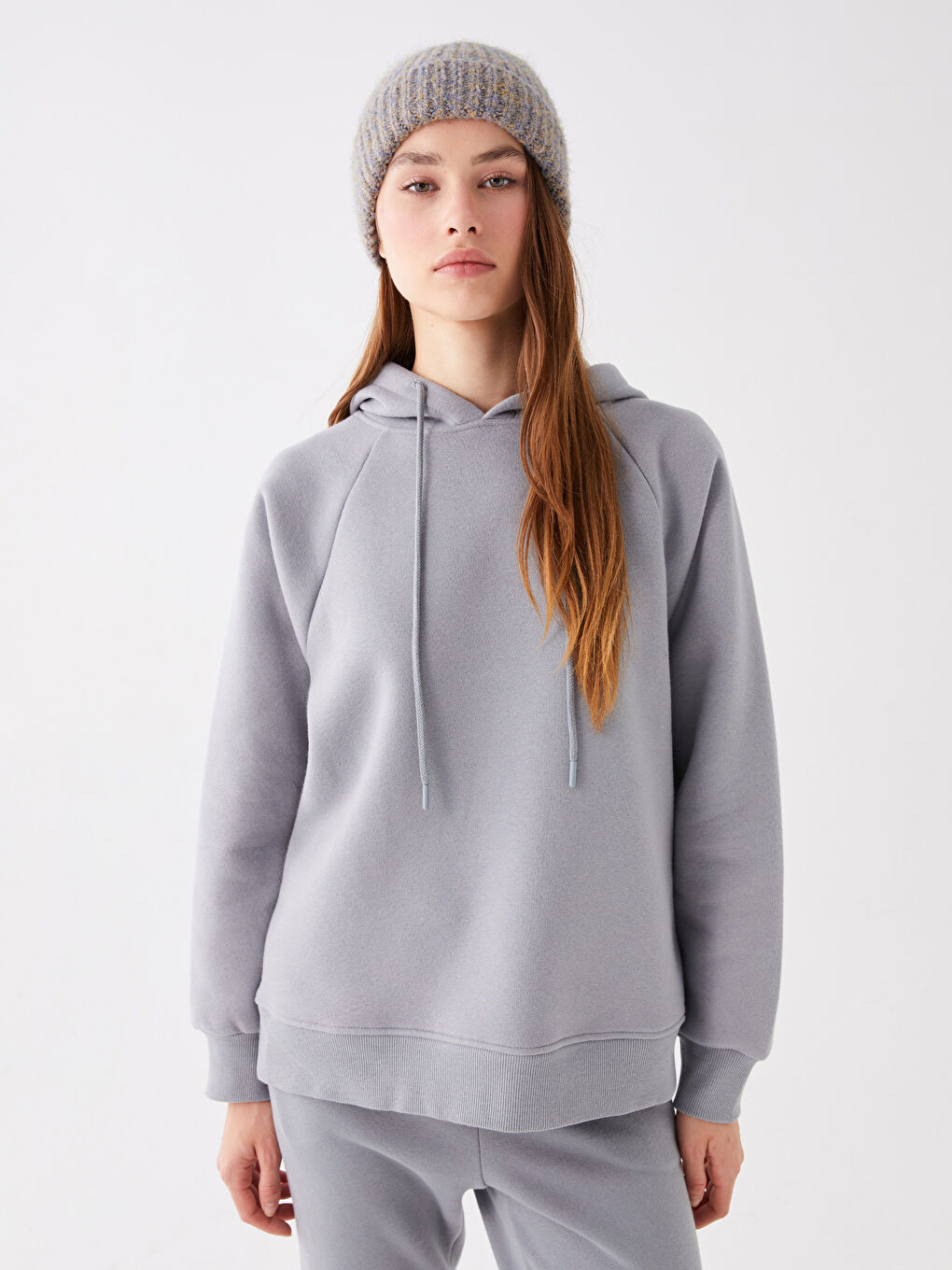 LCW Vision Gri Düz Oversize Kadın Hoodie - 1