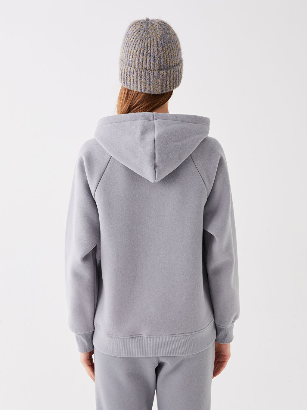 LCW Vision Gri Düz Oversize Kadın Hoodie - 4