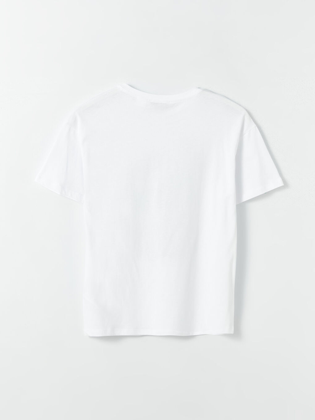 Beyaz Bisiklet Yaka Lilo ve Stitch Baskılı Kısa Kollu Kadın Tişört-6