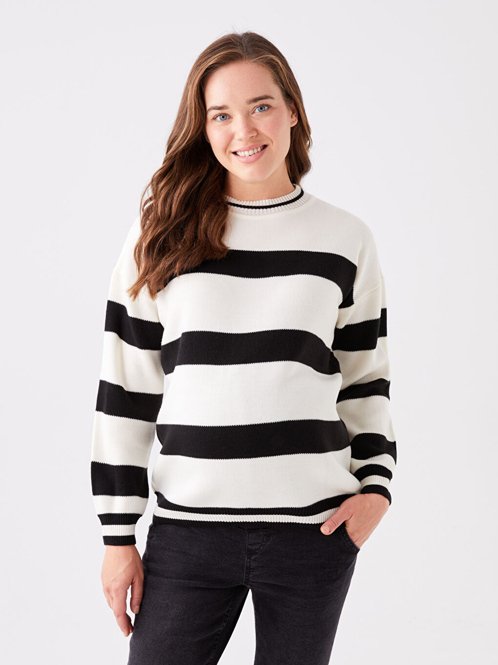 Crew Neck Color Blocked Long Sleeve Maternity Knitwear Sweater-1