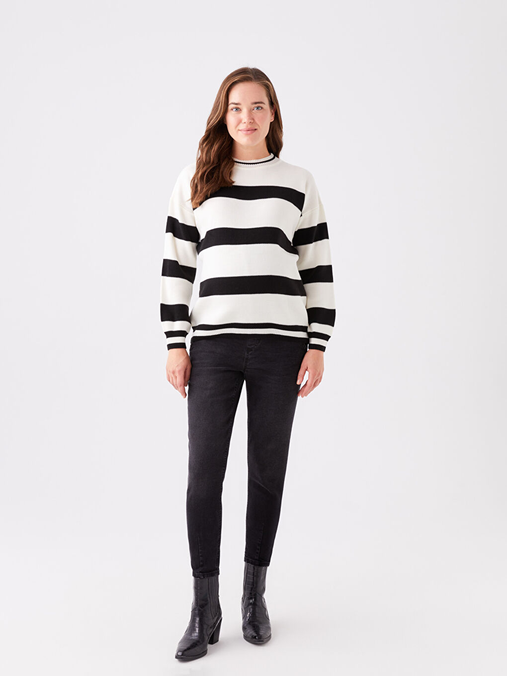 Crew Neck Color Blocked Long Sleeve Maternity Knitwear Sweater-2