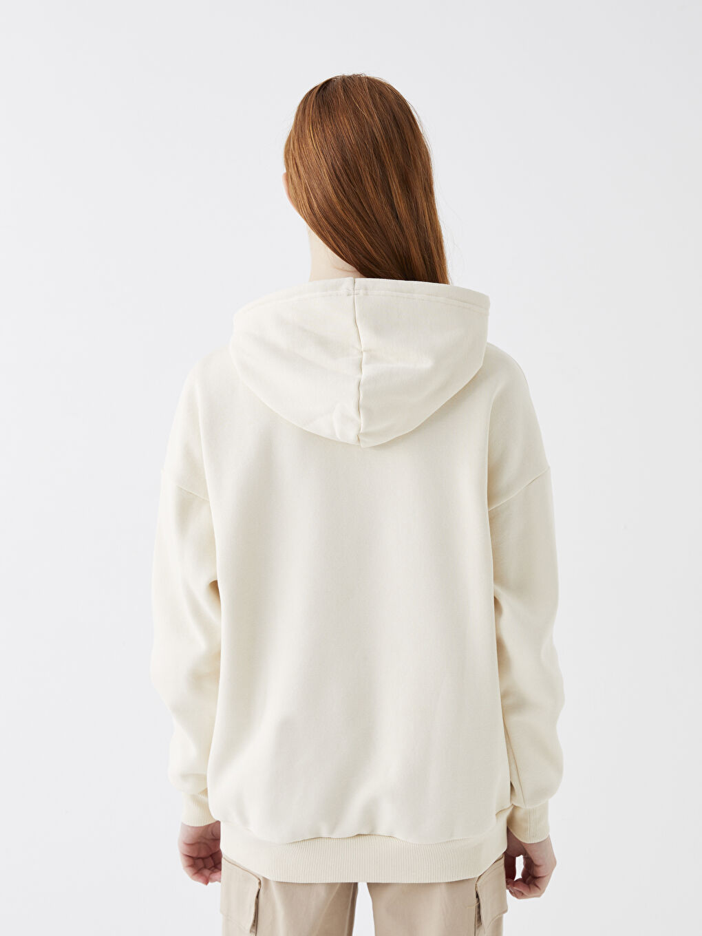 XSIDE Açık Bej Baskılı Uzun Kollu Oversize Kadın Hoodie - 4