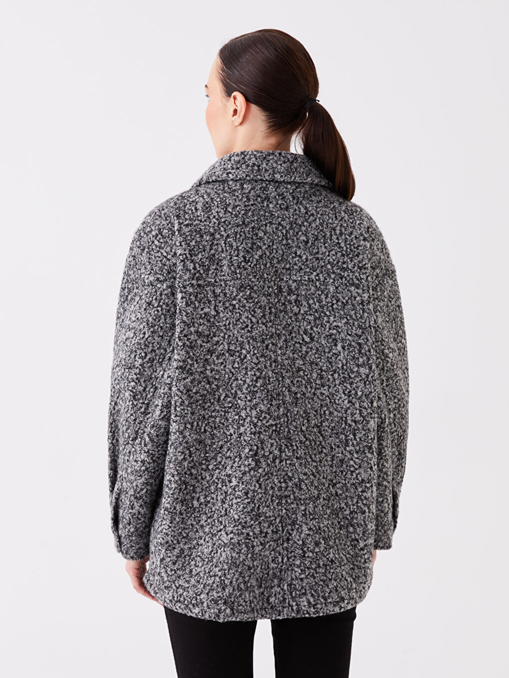 Antrasit Kadın Gömlek Yaka Düz Teddy Kaban-4