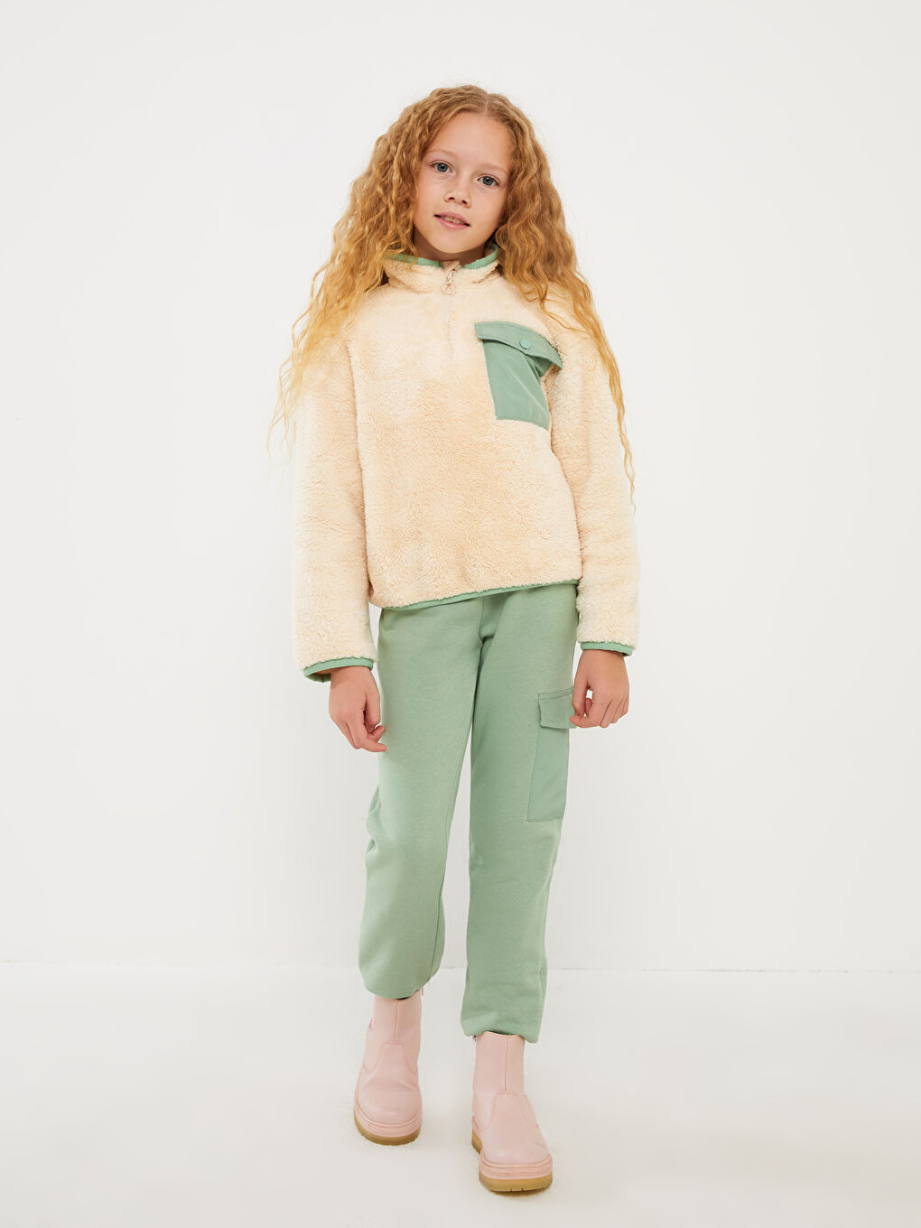 High Collar Long Sleeve Girl's Sweatshirt and Tracksuit Bottoms-2