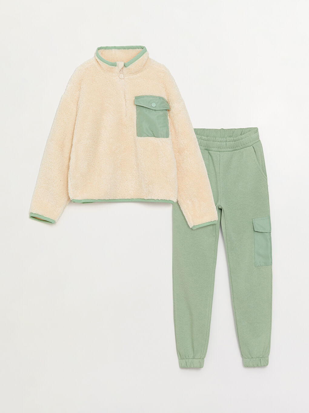 High Collar Long Sleeve Girl's Sweatshirt and Tracksuit Bottoms-3