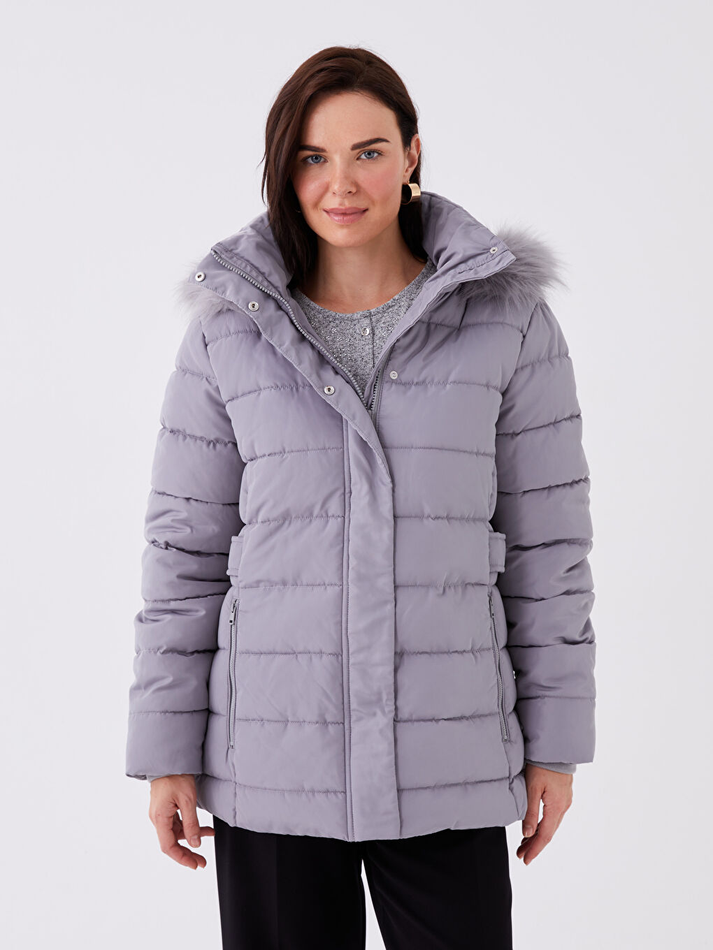 Women's Hooded Plain Puffer Coat-1