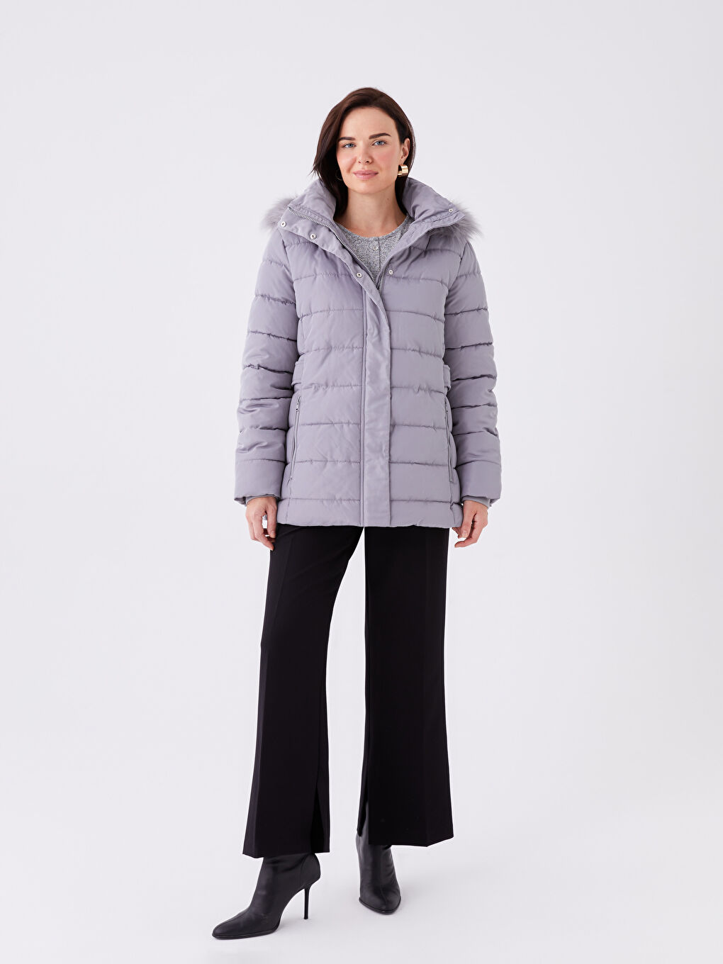 Women's Hooded Plain Puffer Coat-2