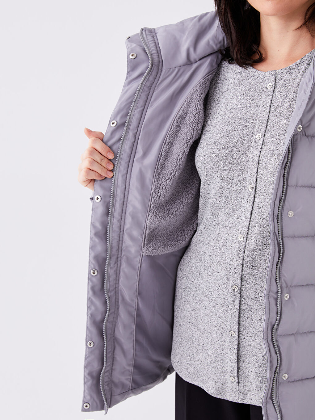 Women's Hooded Plain Puffer Coat-3