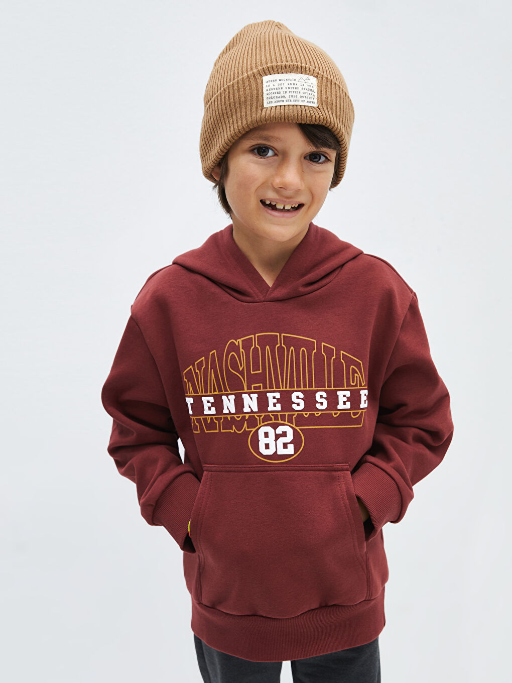 LCW Kids Bordo Baskılı Uzun Kollu Erkek Çocuk Hoodie - 1