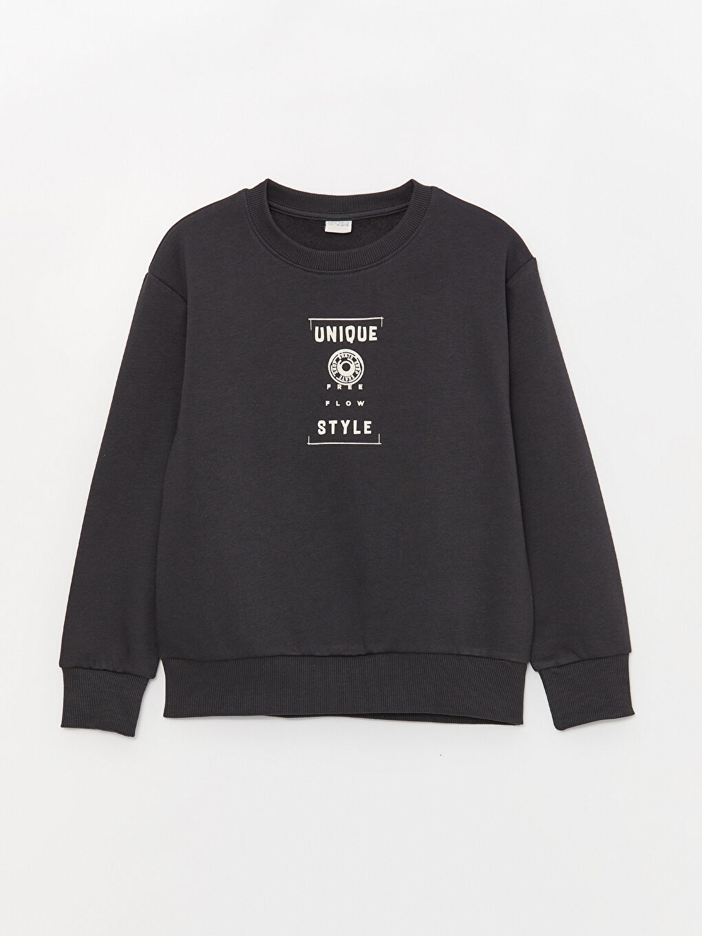 LCW Kids Antrasit Rahat Kalıp Bisiklet Yaka Baskılı Erkek Çocuk Sweatshirt