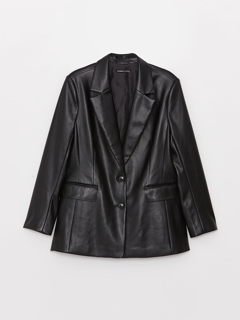 Plain Long Sleeve Faux Leather Women's Blazer Jacket-4