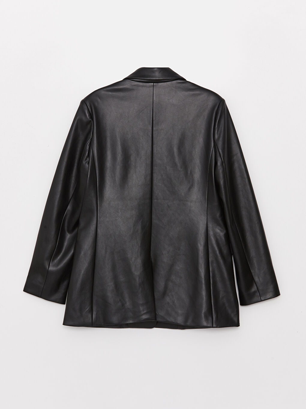 Plain Long Sleeve Faux Leather Women's Blazer Jacket-5