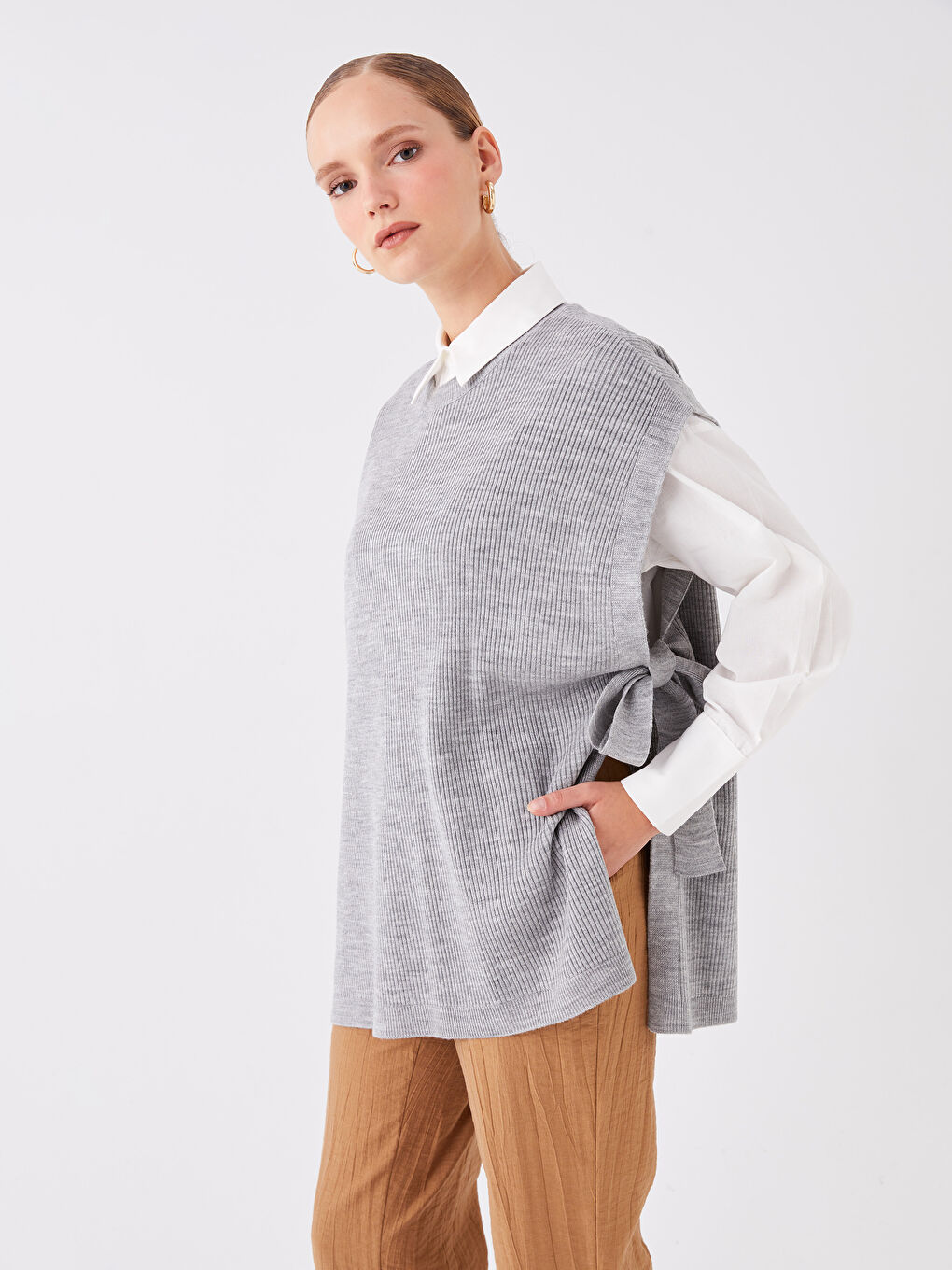 Women's Crew Neck Plain Knitwear Sweater Vest