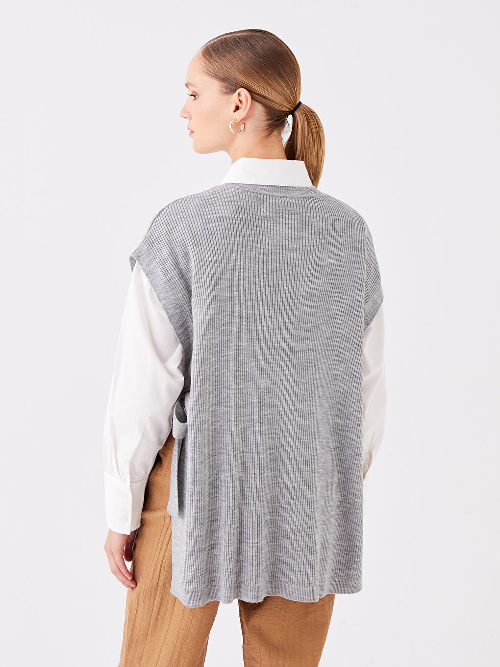 Women's Crew Neck Plain Knitwear Sweater Vest-4