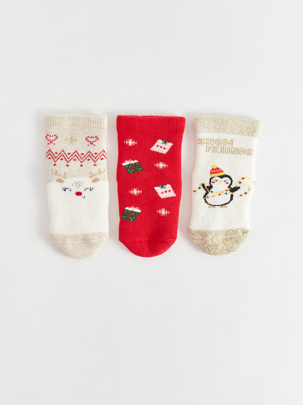 Bej Yılbaşı Temalı Kız Bebek Soket Çorap 3'lü