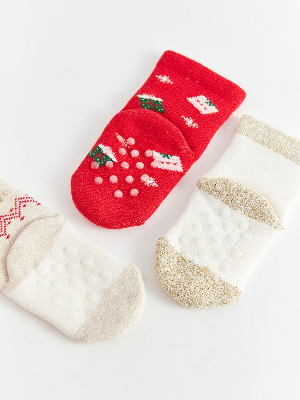 Bej Yılbaşı Temalı Kız Bebek Soket Çorap 3'lü-4