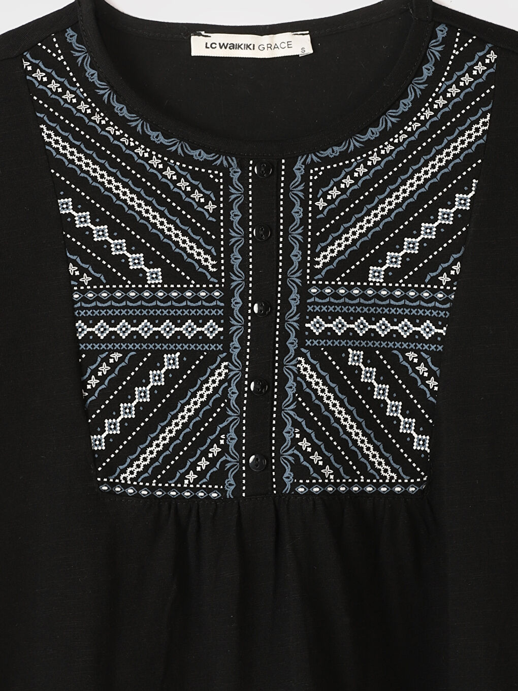 Crew Neck Embroidered Long Sleeve Women's Blouse-2