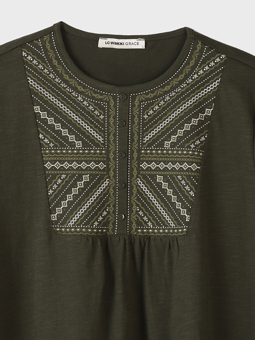 Crew Neck Embroidered Long Sleeve Women's Blouse-1