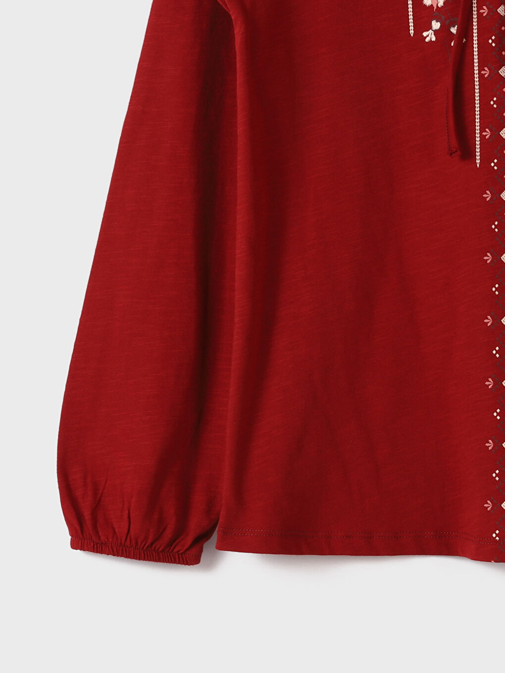 Tie Collar Embroidered Long Sleeve Viscose Women's Blouse-1