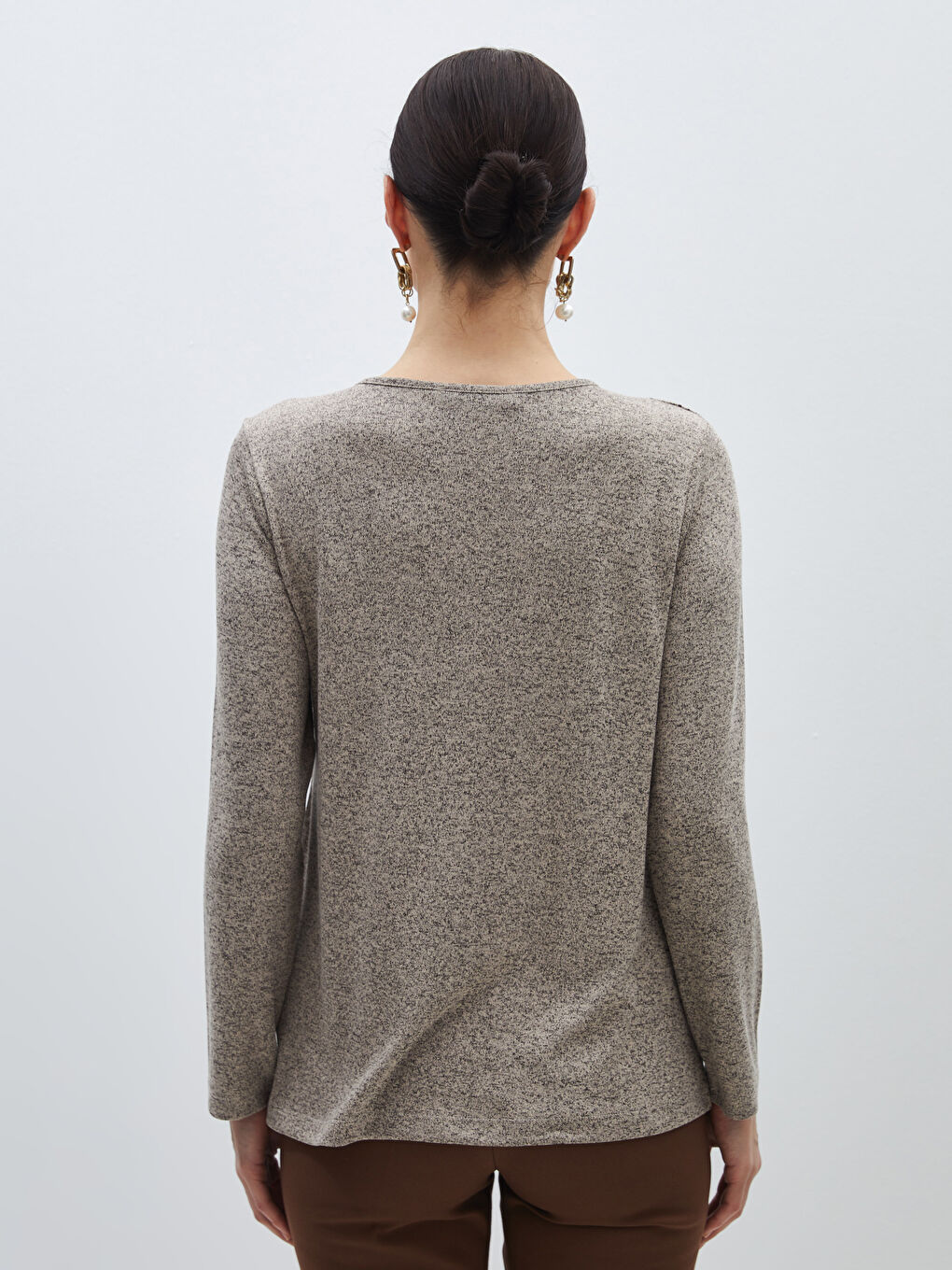 Crew Neck Printed Long Sleeve Women's Blouse-4