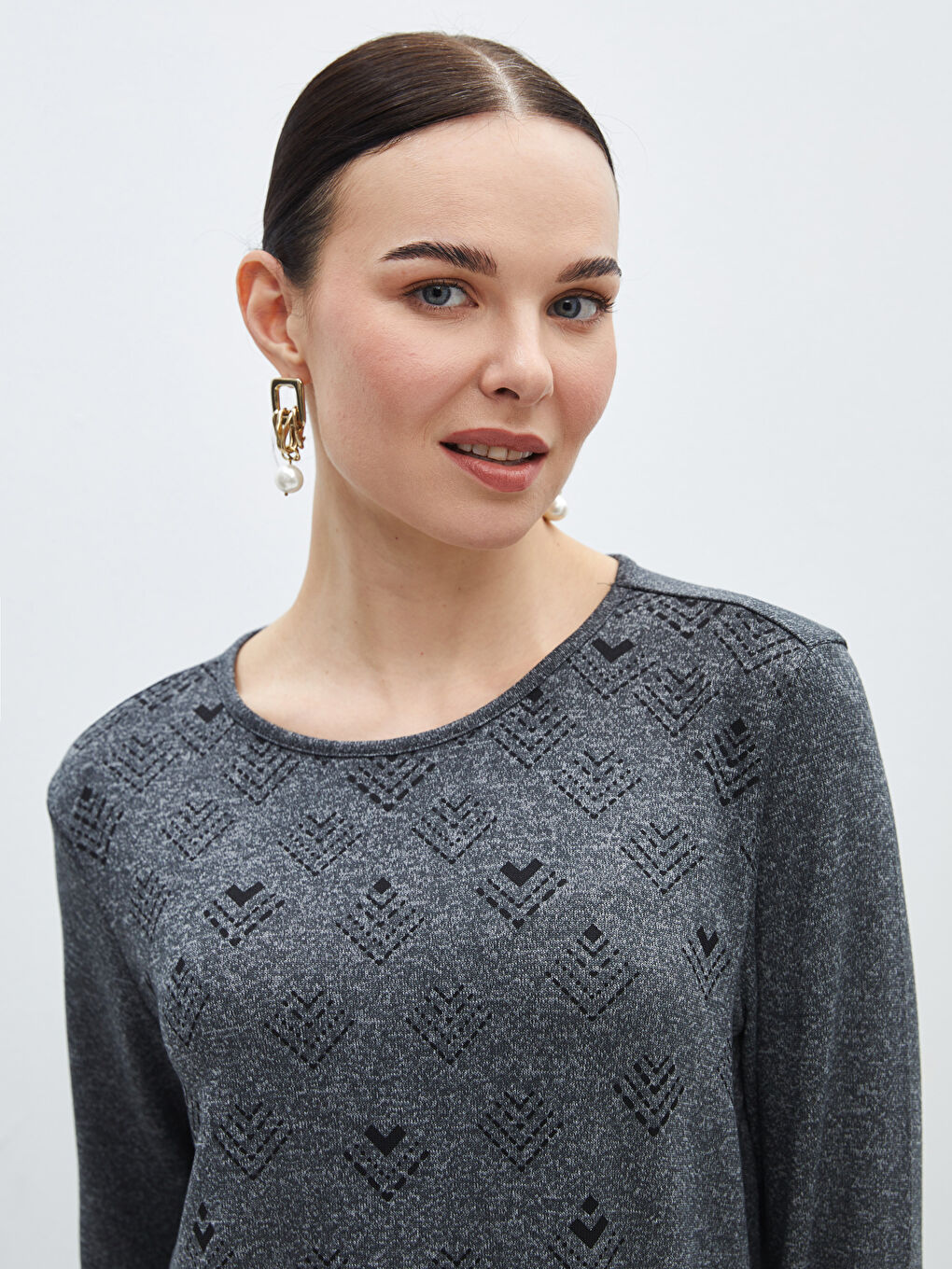 Blouse à Manches Longues Imprimée à Col Rond pour Femmes-1