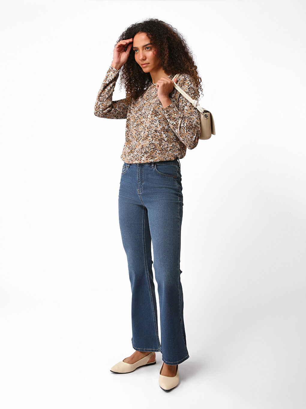 Crew Neck Patterned Long Sleeve Women's T-Shirt -W3DA39Z8-LQA