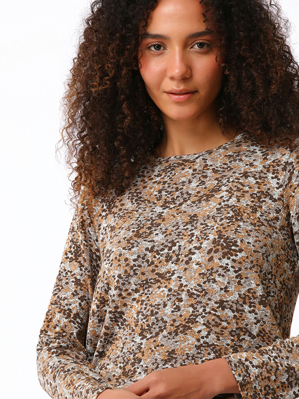 Crew Neck Patterned Long Sleeve Women's T-Shirt -W3DA39Z8-LQA