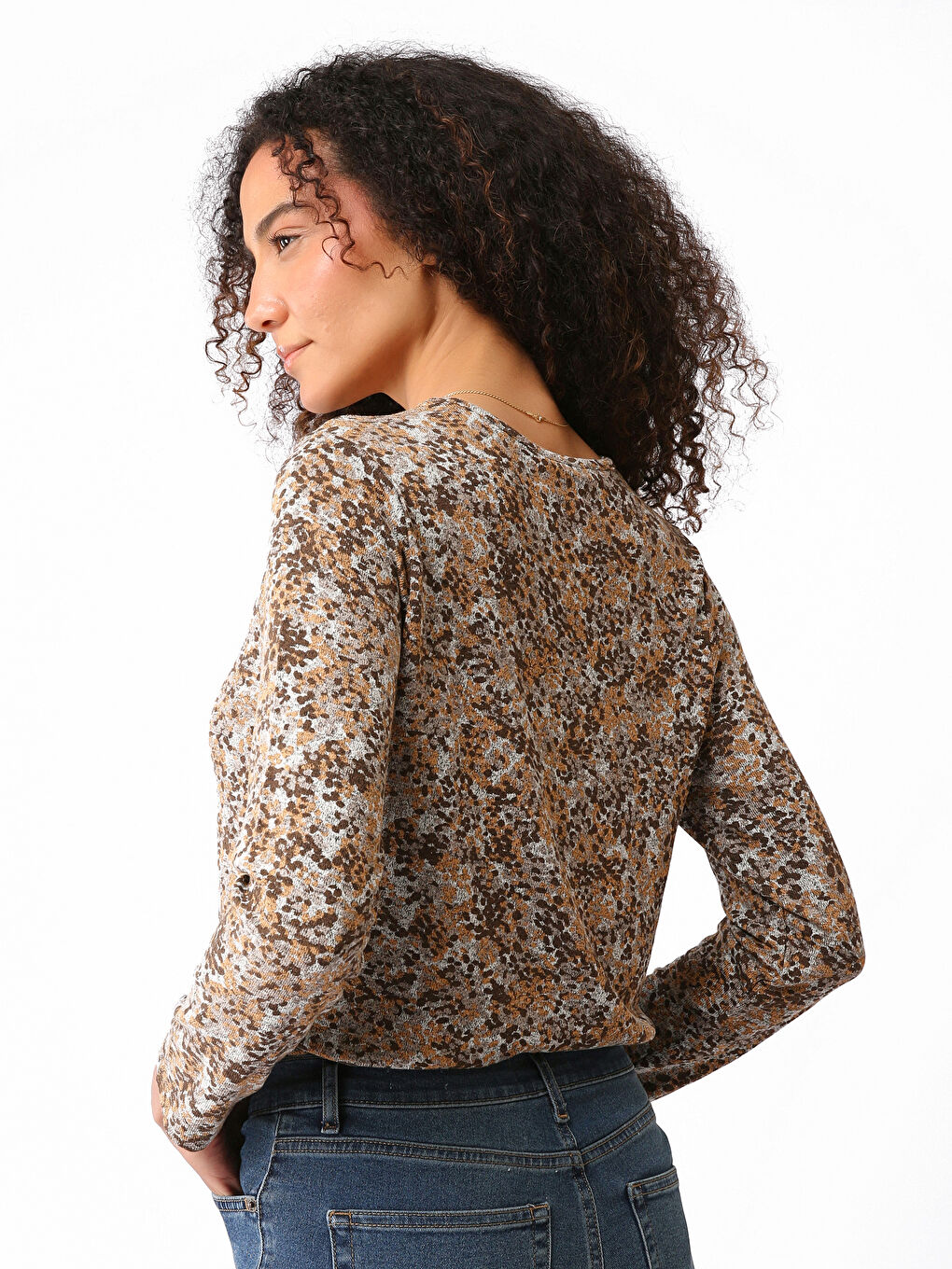 Crew Neck Patterned Long Sleeve Women's T-Shirt -W3DA39Z8-LQA
