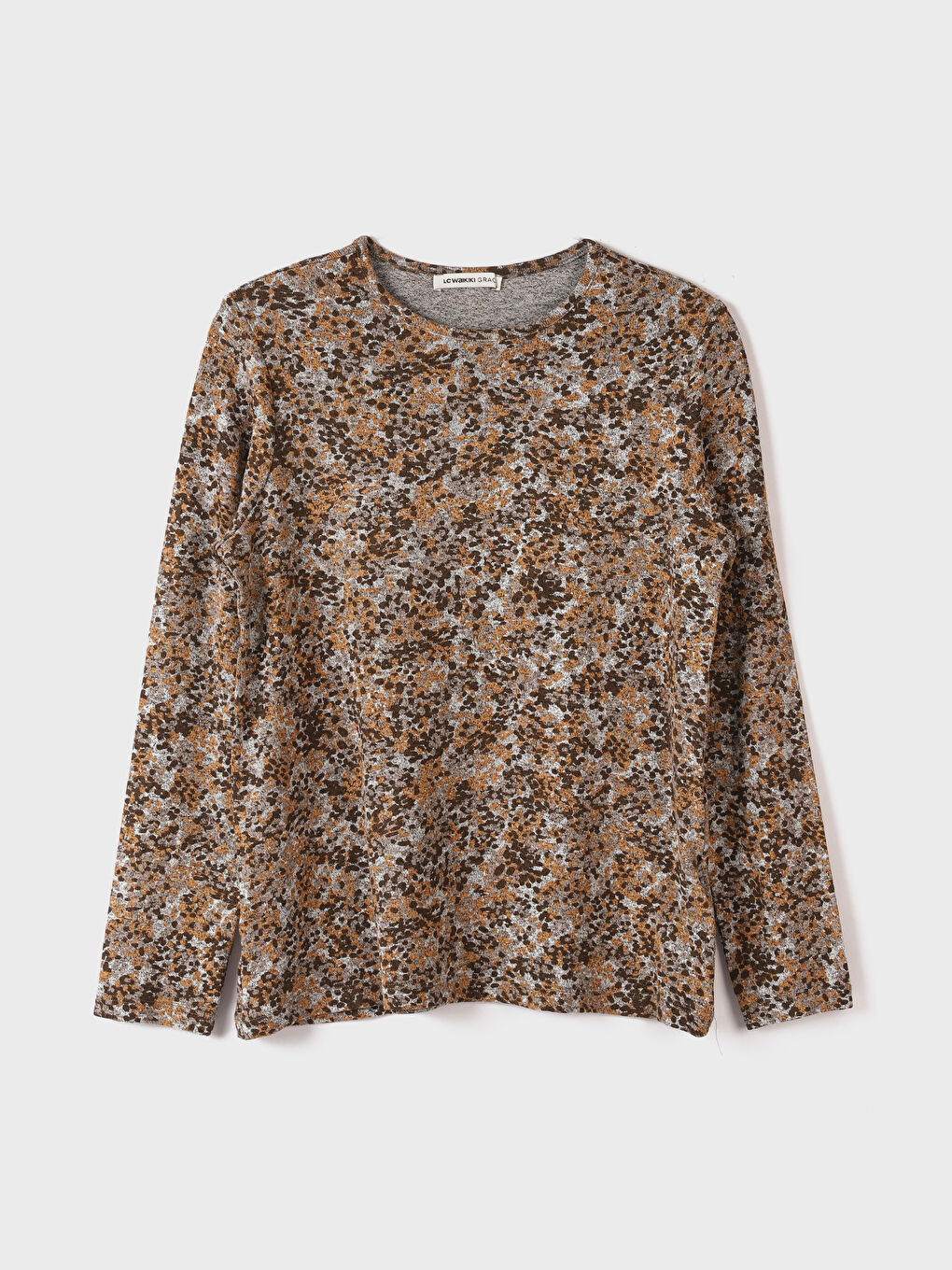 Crew Neck Patterned Long Sleeve Women's T-Shirt -W3DA39Z8-LQA