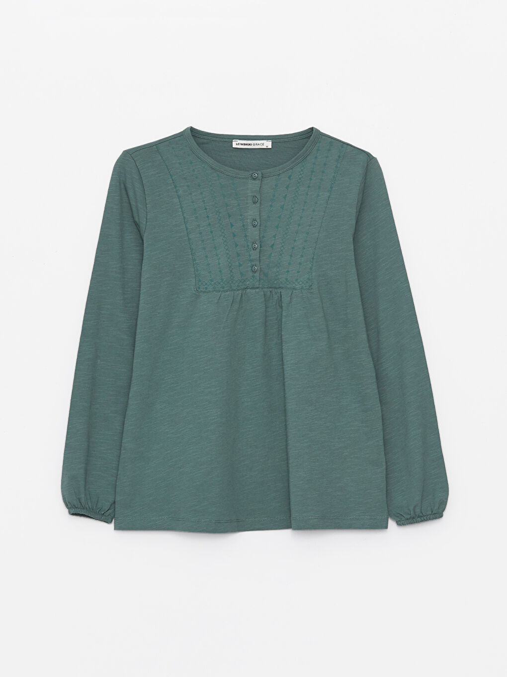 Crew Neck Patterned Long Sleeve Women's Blouse-5