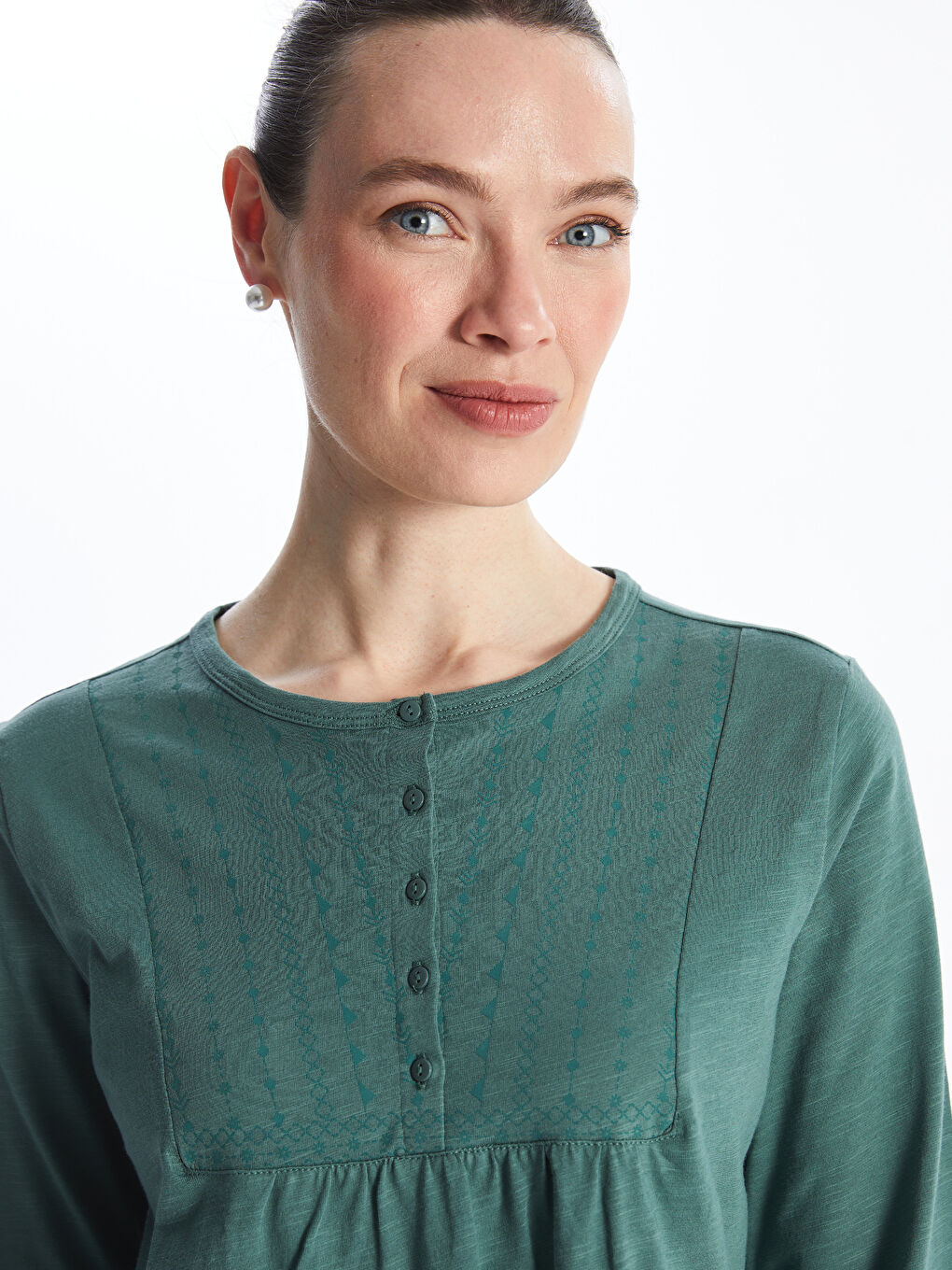 Crew Neck Patterned Long Sleeve Women's Blouse-2