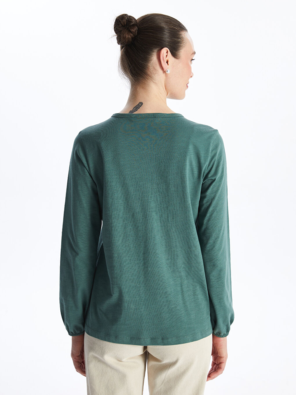 Crew Neck Patterned Long Sleeve Women's Blouse-4