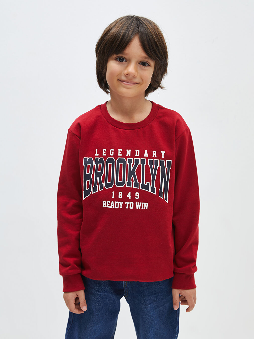 LCW Kids Kırmızı Bisiklet Yaka Baskılı Uzun Kollu Erkek Çocuk Sweatshirt