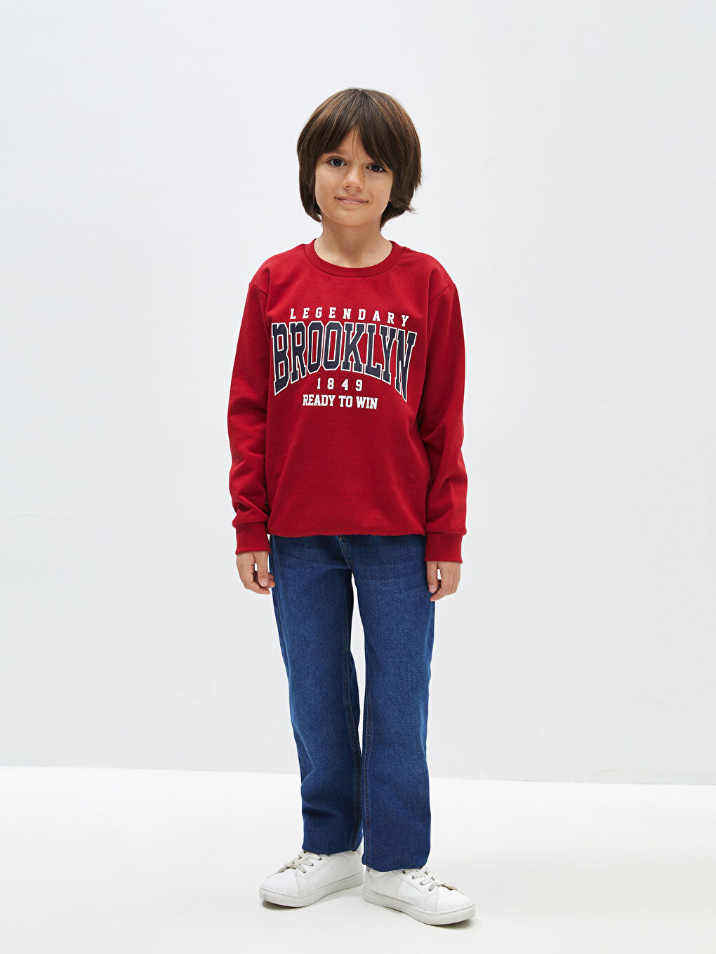 LCW Kids Kırmızı Bisiklet Yaka Baskılı Uzun Kollu Erkek Çocuk Sweatshirt - 1