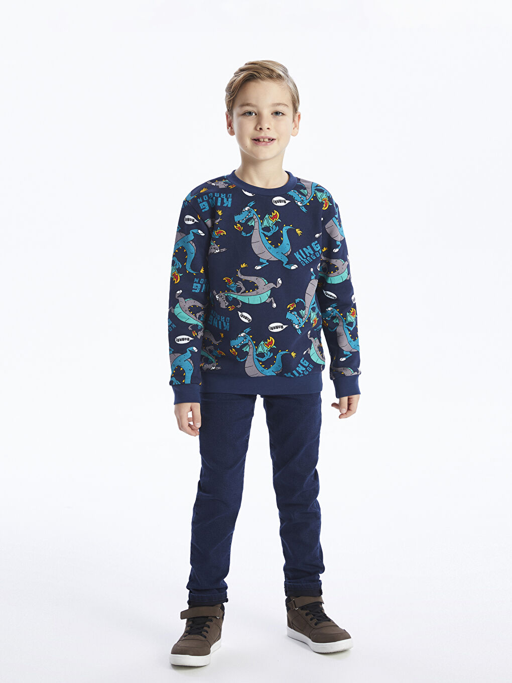 LCW Kids Lacivert Baskılı Bisiklet Yaka Baskılı Uzun Kollu Erkek Çocuk Sweatshirt - 1