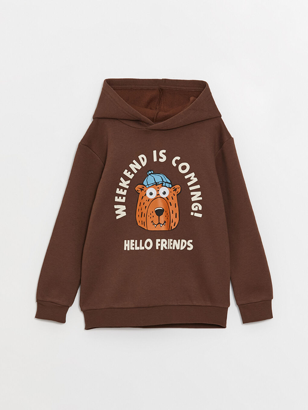 LCW Kids Kahverengi Baskılı Uzun Kollu Erkek Çocuk Hoodie