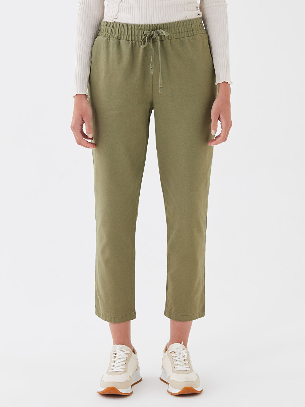 Yeşil Beli Lastikli Rahat Kalıp Kadın Pantolon-2