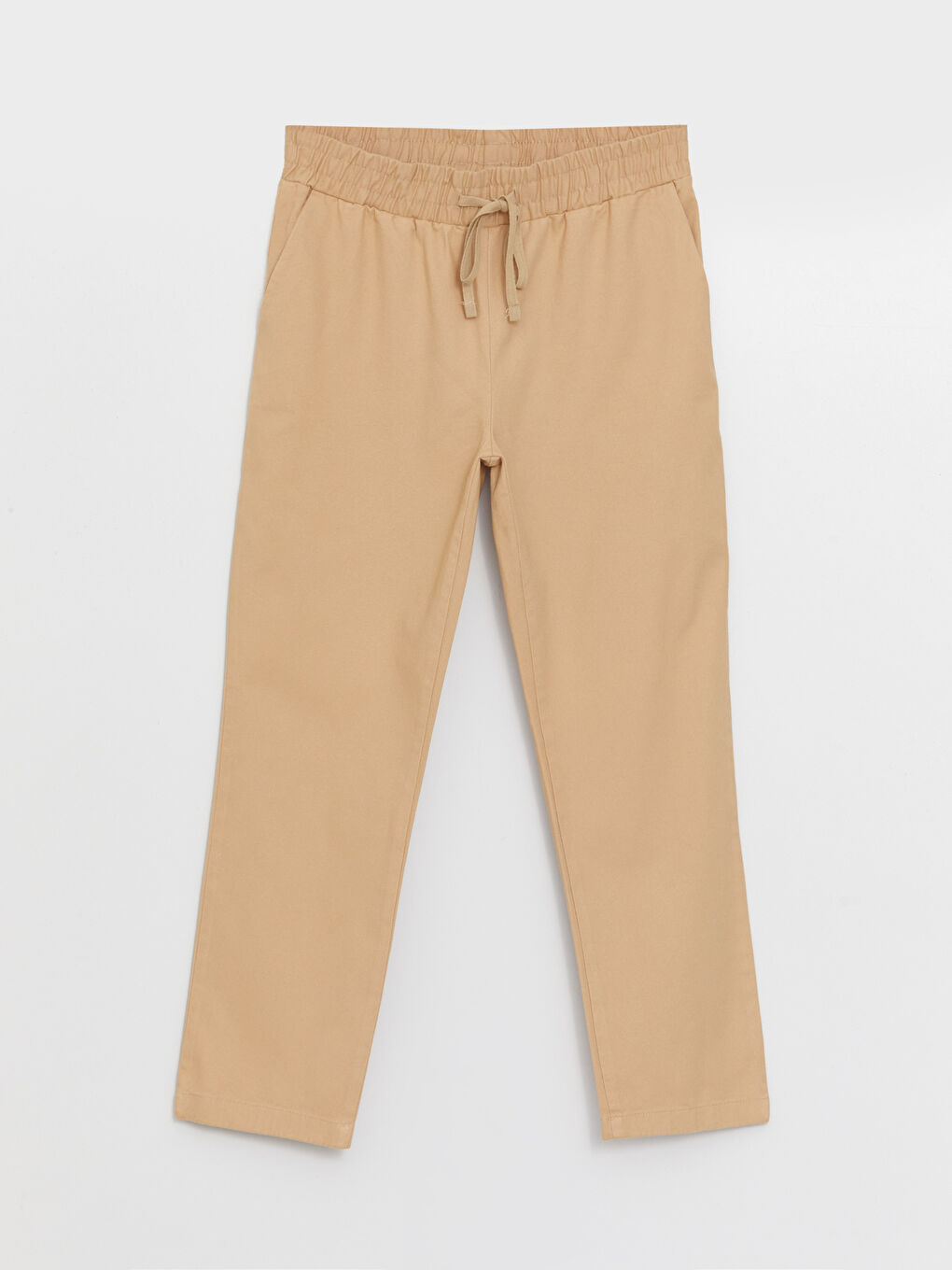 Bej Beli Lastikli Rahat Kalıp Kadın Pantolon-5