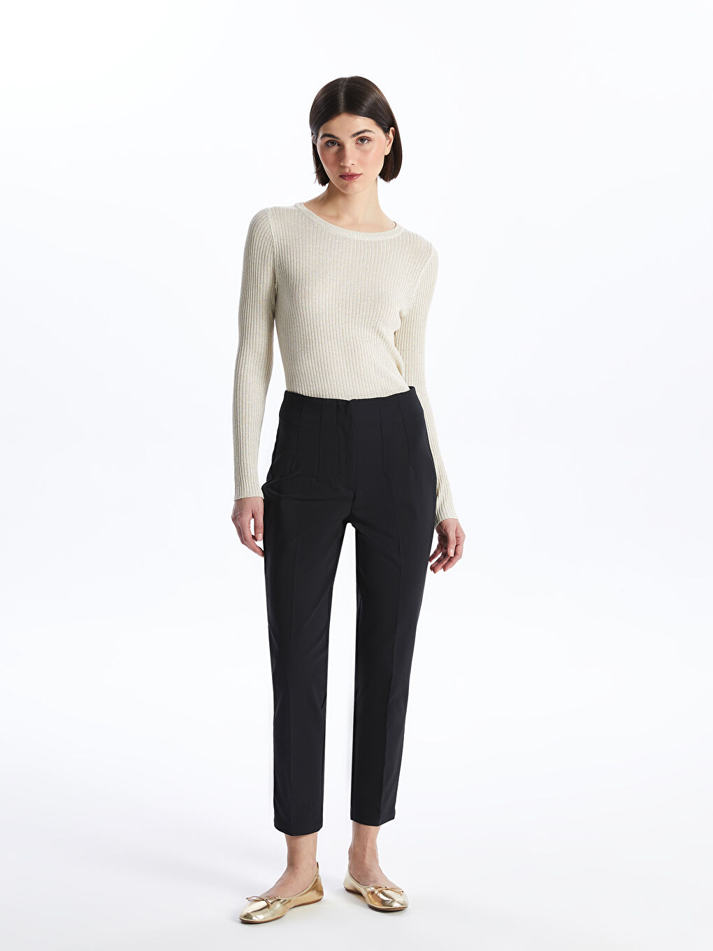 بنطلون وسط عالي بقصة كاروت للسيدات-1