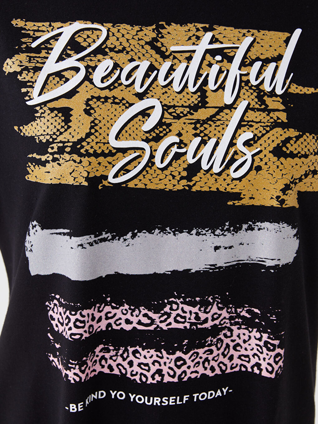 Siyah Dik Yaka Baskılı Uzun Kollu Kadın Tunik-3